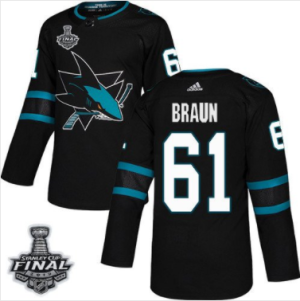 Sharks #61 Justin Braun Schwarz 2019 Stanley Cup Final Stitched